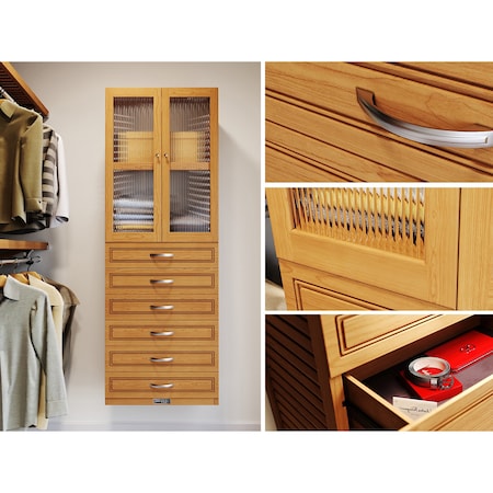 John Louis Home Solid Wood 12in. Deep 5 Drawer and Glass Door Storage Tower Honey Maple JLH-412WC-H-GD
